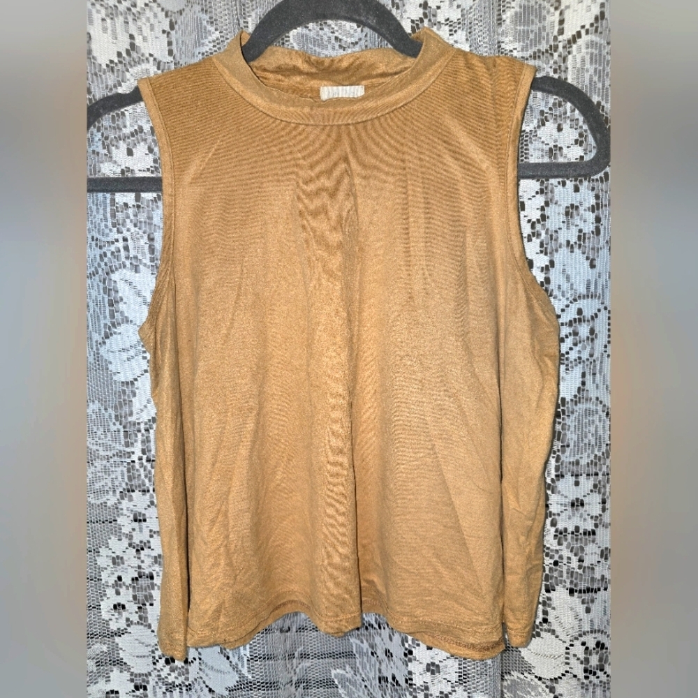 Wild Pearl Sleeveless Brown Tank Top, Cropped, Womens Small